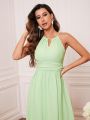 Keyhole Neckline Tie Backless Chiffon Cami Bridesmaid Dress