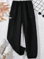 SHEIN Kids EVRYDAY Boys' Elastic Waist Side Stripe Cargo Pants With Flap Pockets