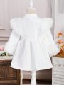 Infant Girls' Plush Fashionable Corduroy Coat With Ruffled Edge For Autumn And Winter
