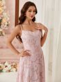 SHEIN Belle Ladies Jacquard Fabric Volume Umbrella Skirt Suspender Bridesmaid Dress