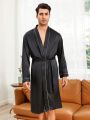 Men'S Color Block Border Home Clothes Bathrobe