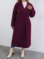 SHEIN Essnce Plus Size Double-breasted Turn-down Collar Woolen Coat