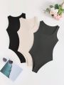 SHEIN Essnce 3pcs/Set Plus Size Solid Color Sleeveless Bodysuit
