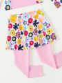 Toddler Girls' Floral Printed Patchwork Swimsuit Set