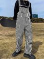 Men Checker Print Overall Jumpsuit Without Tee