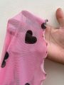 SHEIN Qutie Plus Size Women's Pink Sheer Mesh Top With Heart Pattern