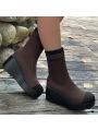 Women's Autumn/winter Knitted Colorblock Slip-on Wedge Heels Fashion Boots