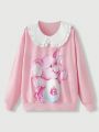ROMWE X Care Bears Women's Cartoon Printed Color Block Doll Collar Sweatshirt