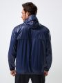 Men Geo Print Contrast Piping Zipper Drawstring Hooded Sports Jacket
