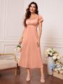 Ruched Bust Puff Sleeve Satin Bridesmaid Dress