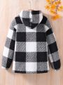 Teenage Girls' Plush Grid Pattern Printed Hooded Coat