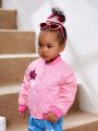 SHEIN Baby Girls' Street Style Diamond Grid Faux Sequin Patterned Fleece Jacket