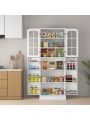 Kitchen Pantry Cabinets, White Freestanding Kitchen Pantry Storage Cabinet with Adjustable Shelves & Doors, Buffet Cupboards Sideboard Tall Storage Cabinet for Home Office Use