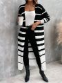 SHEIN LUNE Striped Pattern Drop Shoulder Duster Cardigan