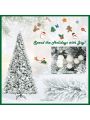 Costway 8ft Snow Flocked Hinged Christmas Tree w/ Berries & Poinsettia Flowers