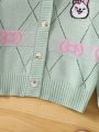 SHEIN Kids CHARMNG Girls' Cardigan With Lovely Rabbit & Bowknot Pattern