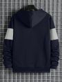 Men's Color Block Zip Up Hoodie With Drawstring