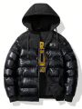 Manfinity Men Two Tone Letter Graphic Drawstring Hooded Puffer Coat