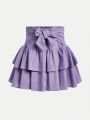 Teenage Girls' Solid Color Skirt With Ruffle And Decoration Details