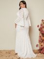 SHEIN Belle Plus Flounce Sleeve Mermaid Hem Lace Wedding Dress
