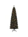 Gymax 6/7 FT Pre-lit Black Christmas Tree Artificial PVC Slim Pencil Halloween Tree