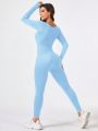 Yoga Basic Women'S Long Sleeve Round Neckline Sports Jumpsuit