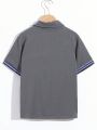 SHEIN Boys' Leisure Knitted Polo Shirt With Contrast Collar, Solid Color And Striped Pattern
