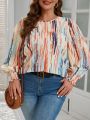 SHEIN LUNE Plus Size Striped Print Lantern Sleeve Shirt