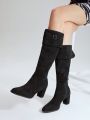 MOTF PREMIUM BUCKLE DECOR ROUND TOE OVER THE KNEE BOOT