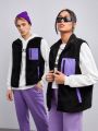 SHEIN Men 1pc Zip Up Pocket Patched Teddy Vest