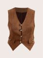 Plus Size Faux Suede Vest Jacket