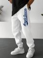 Extended Sizes Men's Drawstring Waist Letter Print Jogger Pants