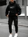 Manfinity Hypemode Men's Letter Pattern Hooded Sweatshirt And Sports Pants Set