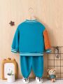 Baby Boys' Teddy Applique College Style Jacket And Long Pants Outfits