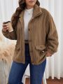 SHEIN Frenchy Plus Size Teddy Fleece Jacket With False Pockets And Drop Shoulder Sleeves