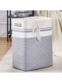 Laundry Basket, Rectangle Laundry Hamper,Tall Cotton Storage Basket with Handles,Collapsible Large Basket for Clothes,Decorative Blanket Basket for Living room-16.5x12.6x21.6in-Gray