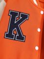 SHEIN Kids EVRYDAY Toddler Girls' Letters Patchwork Colorblock Baseball Jacket