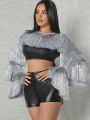 The Blackat Layered Metallic Fringe Crop Jacket