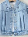 Young Girl Solid Button Front Denim Jacket