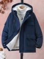 Boys' Hooded Warm Padded Jacket With Multiple Pockets, Winter