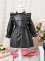 Black Windproof Baby Coat (the Belt Is A Photographic Prop And Is Not Included In The Product)