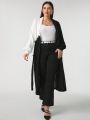 Sylvia Mollie Plus Two Tone Drop Shoulder Open Front Longline Cardigan