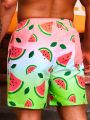 SHEIN Men'S Watermelon Print Drawstring Beach Shorts