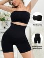 Solid Tube Top & High Waist Shorts Shapewear Set