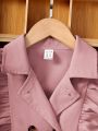 SHEIN Tween Girl Ruffle Trim Double Breasted Flounce Sleeve Belted Trench Coat