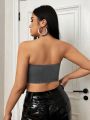 SHEIN ICON Plus Size Lace-up Front Bandeau Top For Women