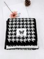 LM Estudio Butterfly & Houndstooth Patterned Cute Short Double-sided Knitted Scarf For Women, Autumn And Winter