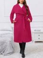Plus Size Women's Waterfall Collar Front Open Wool Coat