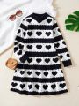 SHEIN Kids Y2Kool Girls' Heart Patterned Casual Sweater Dress