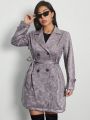 SHEIN SXY Women'S Belted Trench Coat With Double Breasted Closure